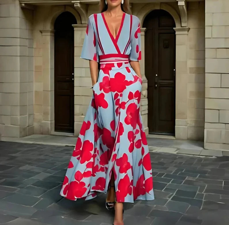 Dame kjole blomstret elegant sommerkjole lang