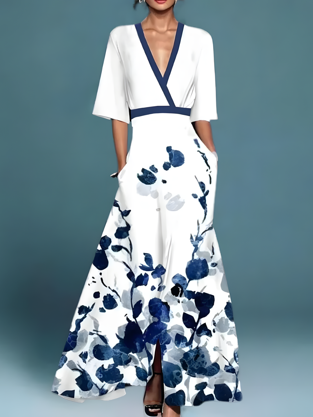 Dame kjole blomstret elegant sommerkjole lang