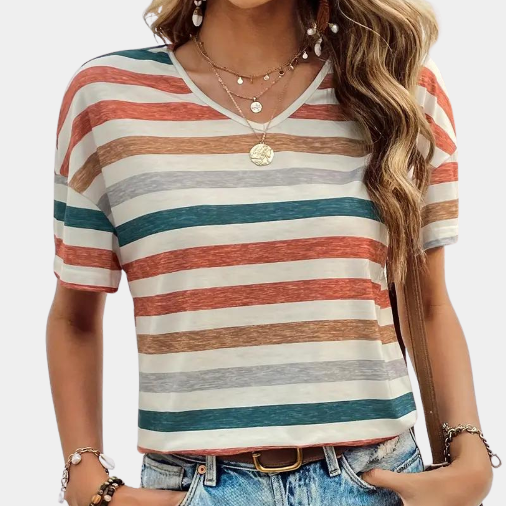 T-shirt Dame casual stribet sommertop