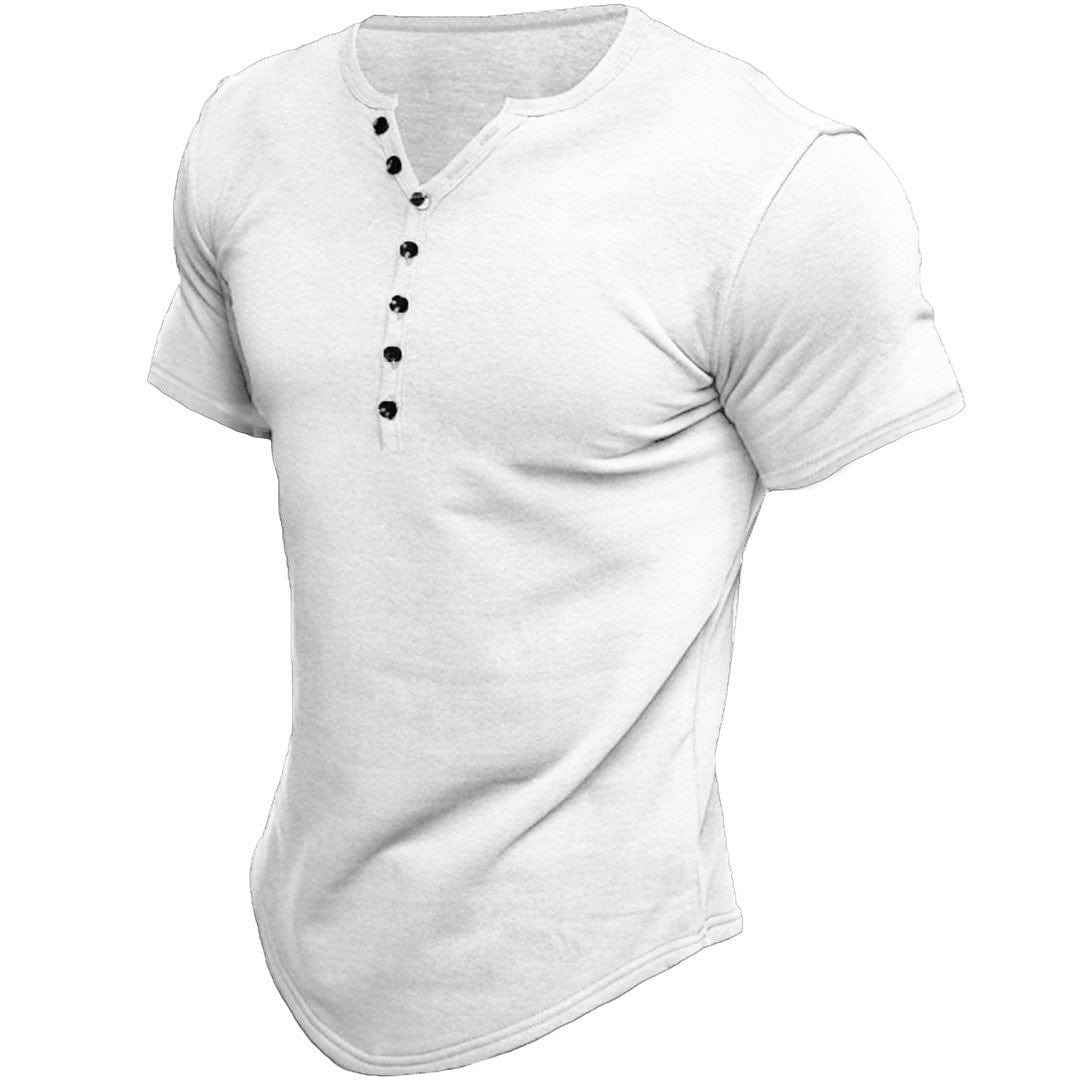 Herre t-shirt henley pasform kortærmet top