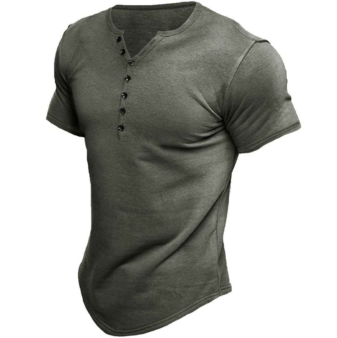 Herre t-shirt henley pasform kortærmet top