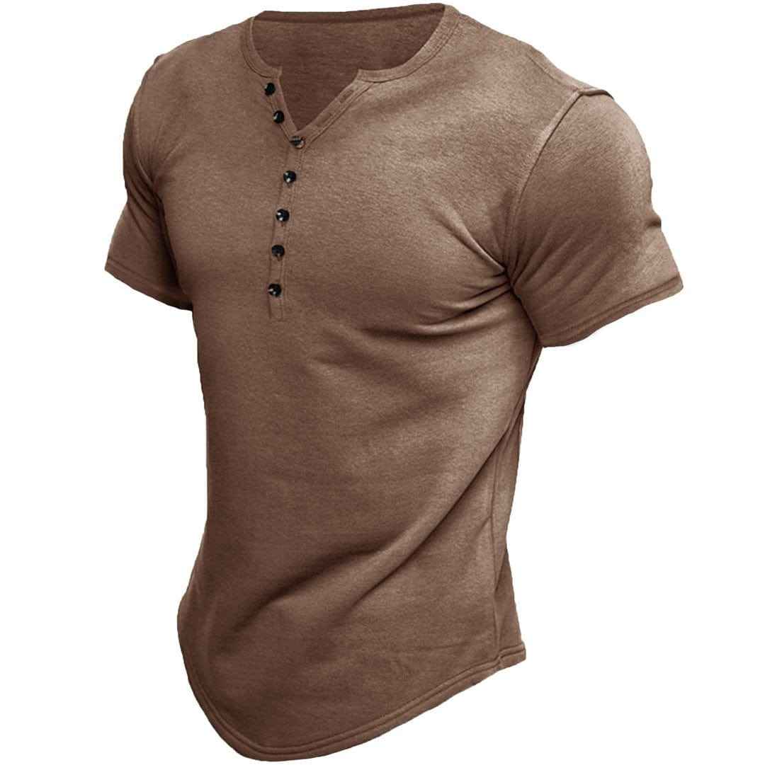 Herre t-shirt henley pasform kortærmet top