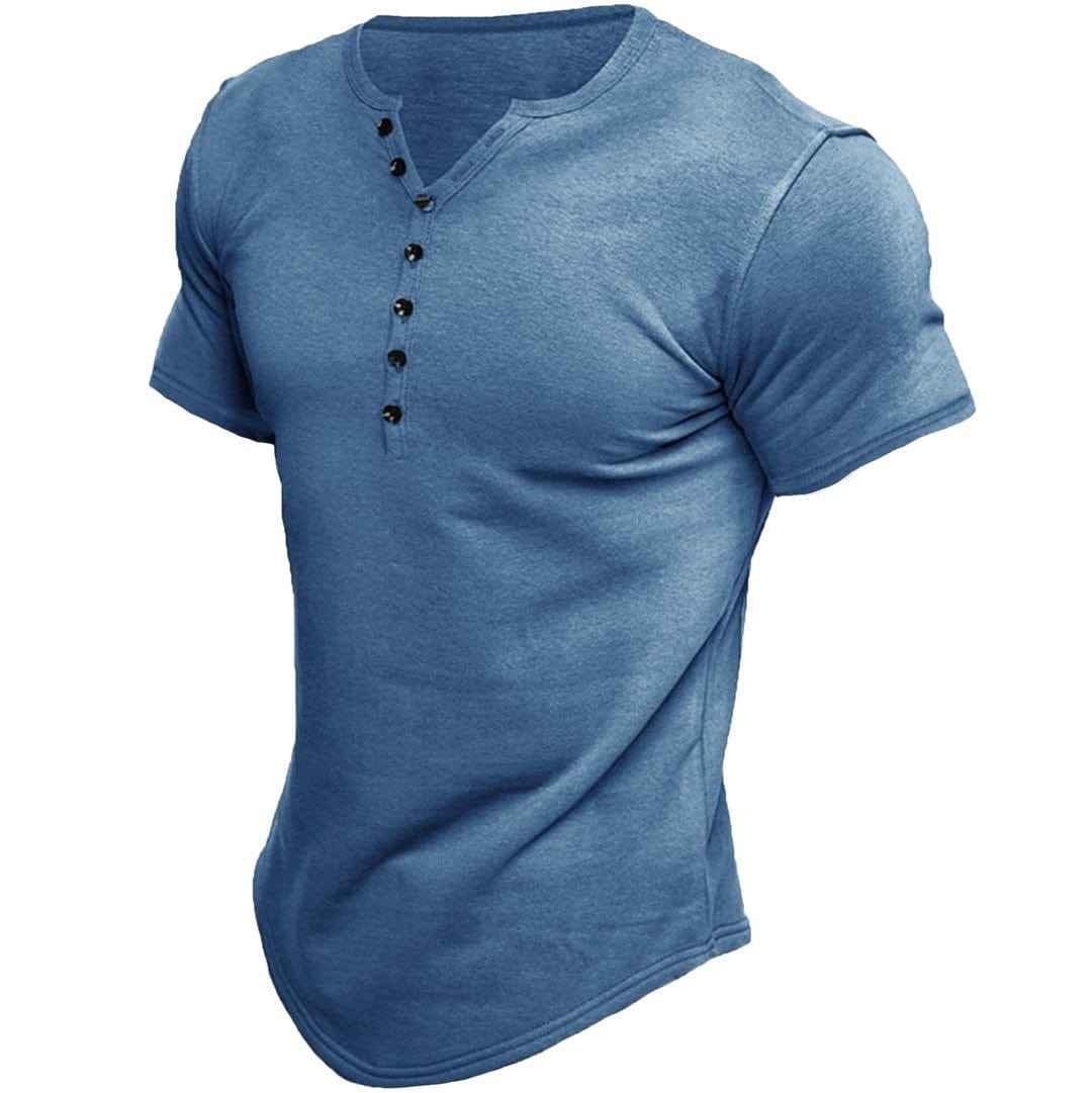 Herre t-shirt henley pasform kortærmet top