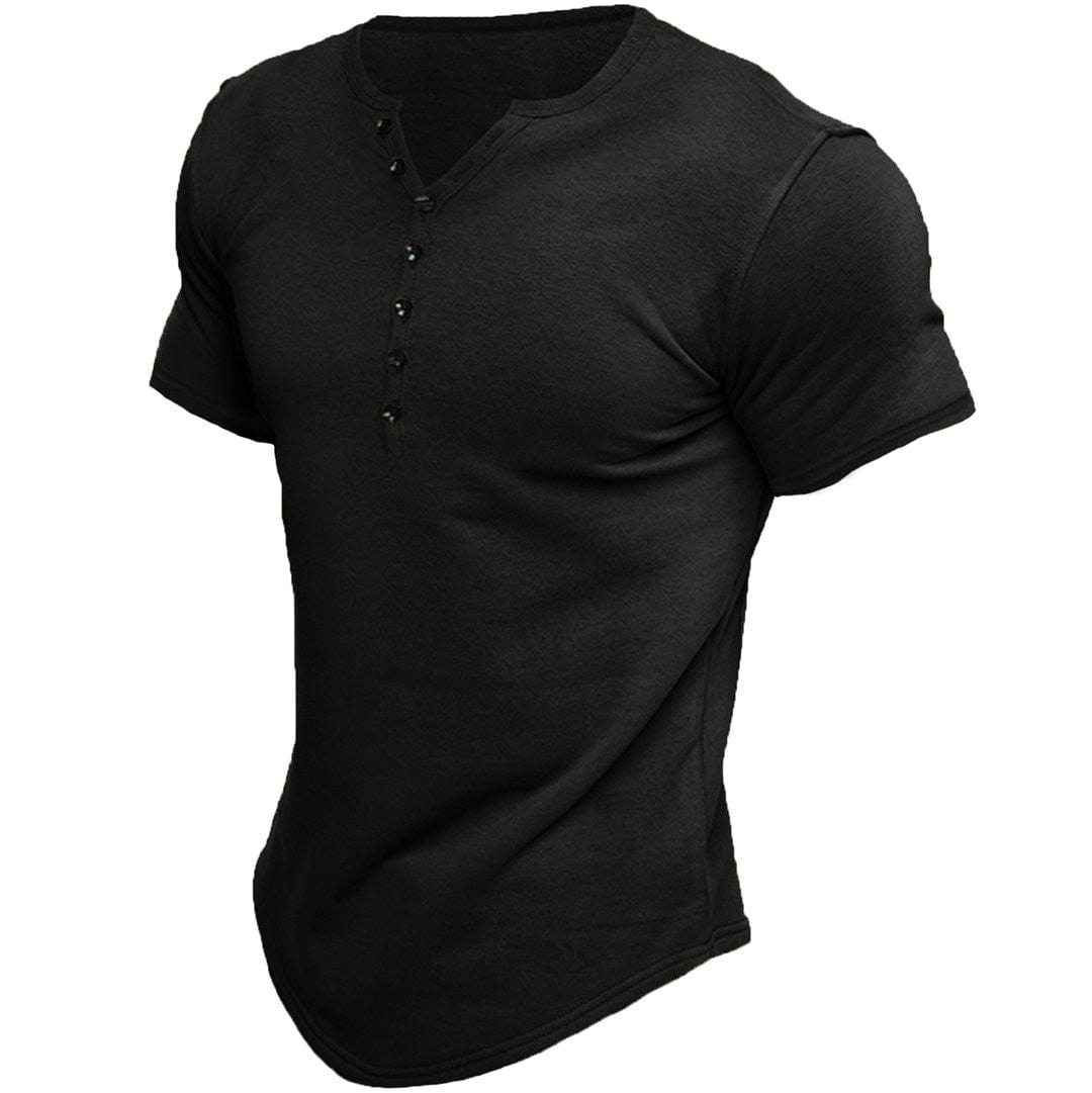 Herre t-shirt henley pasform kortærmet top