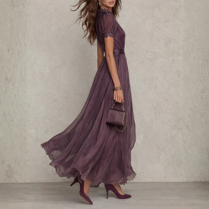 Gallakjole elegant blondekant lang festkjole