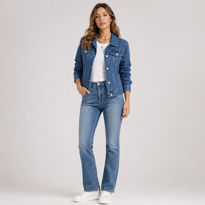 Denimjakke medium blå klassisk pasform hverdags look