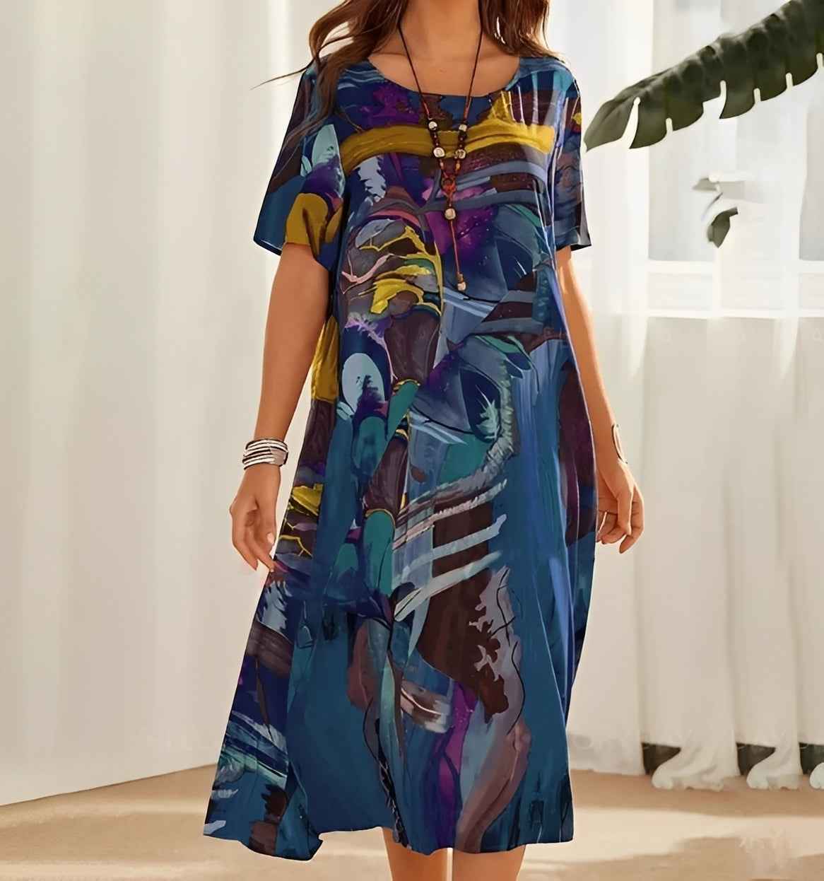 Sommerkjole Dame løs pasform midi kjole