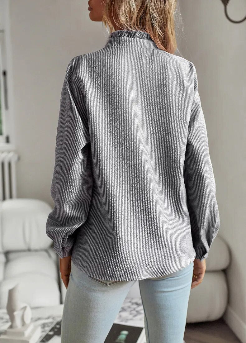 Bluse dame stribet sommer skjortebluse