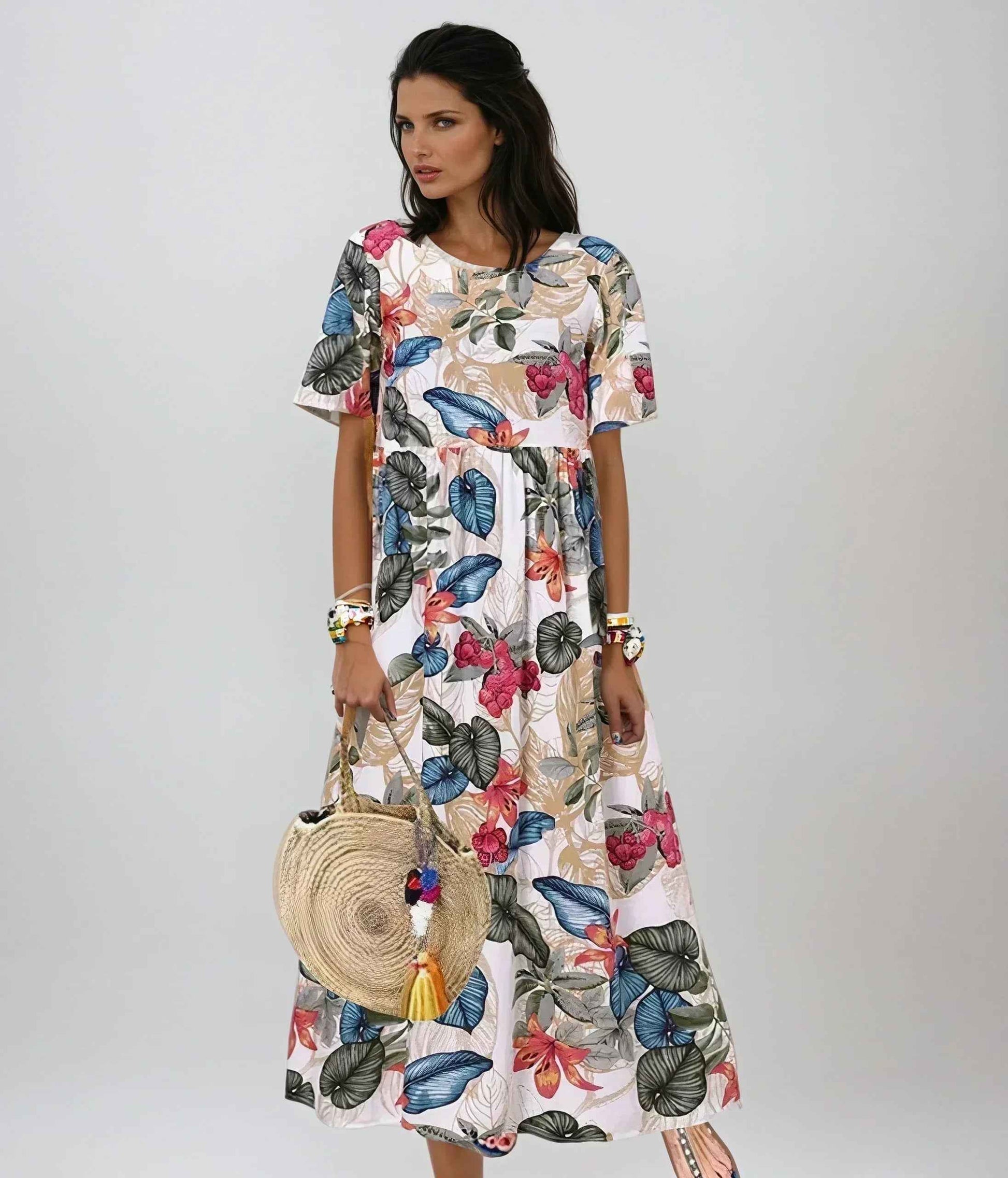 Sommerkjole blomstret elegant strandkjole