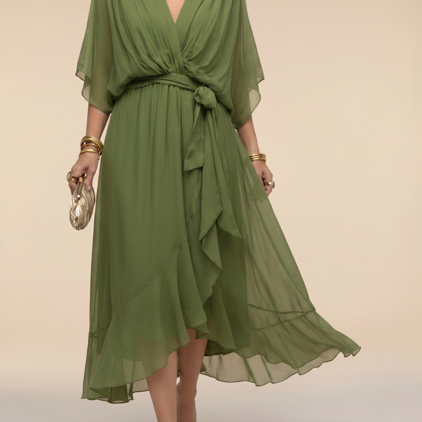 Sommerkjole elegant midi kjole med bindebånd