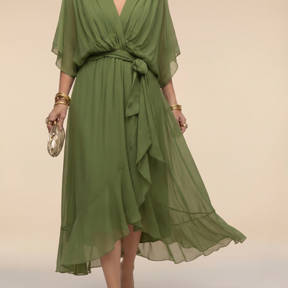 Sommerkjole elegant midi kjole med bindebånd