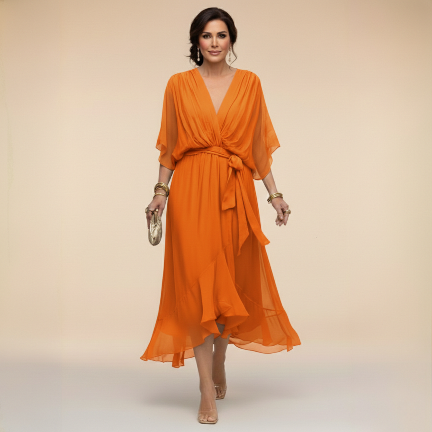 Sommerkjole elegant midi kjole med bindebånd