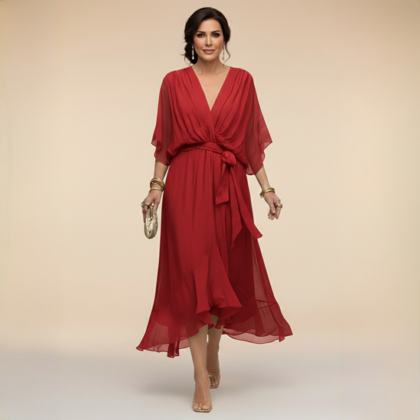 Sommerkjole elegant midi kjole med bindebånd