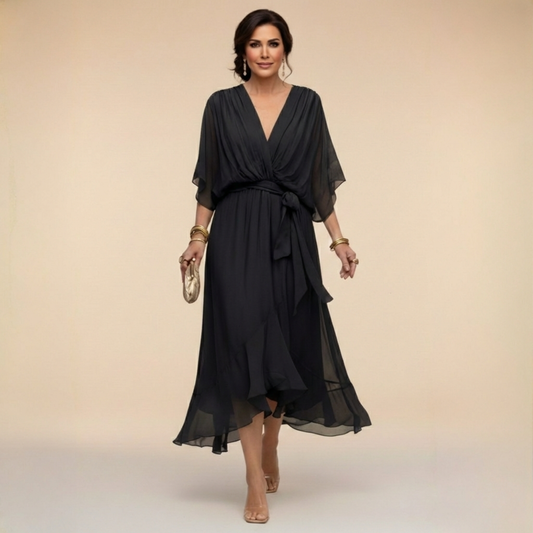 Sommerkjole elegant midi kjole med bindebånd