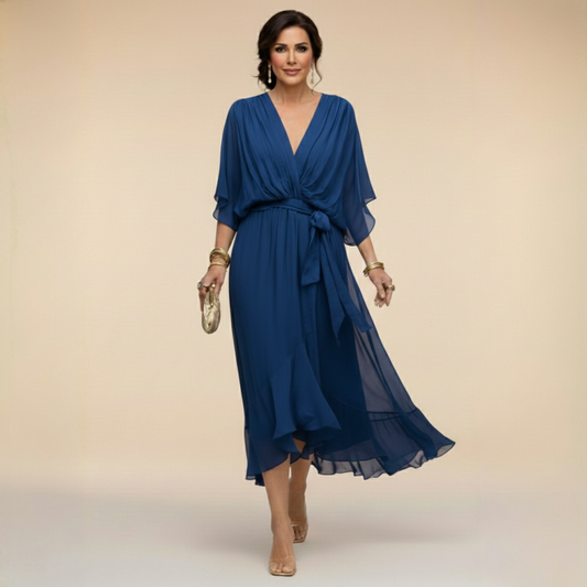 Sommerkjole elegant midi kjole med bindebånd