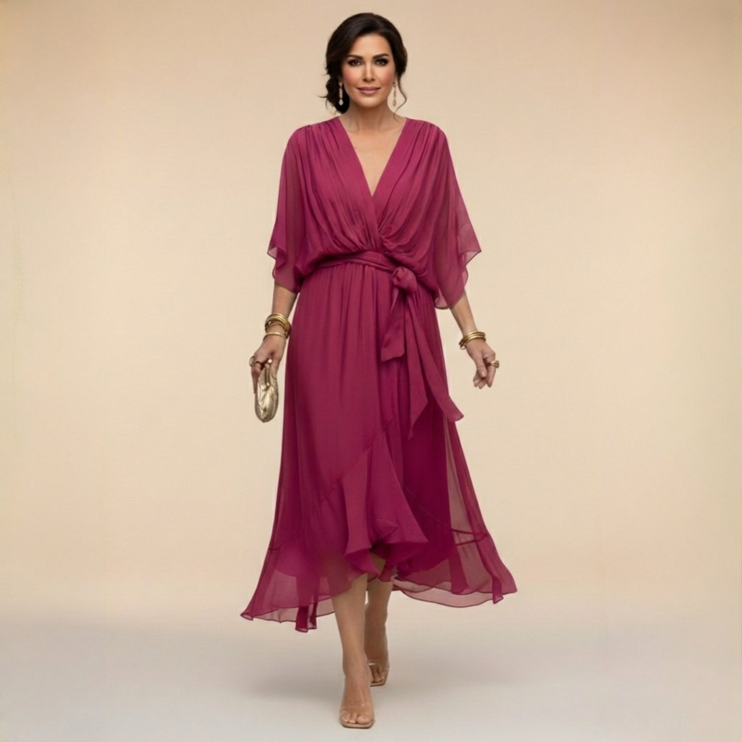 Sommerkjole elegant midi kjole med bindebånd