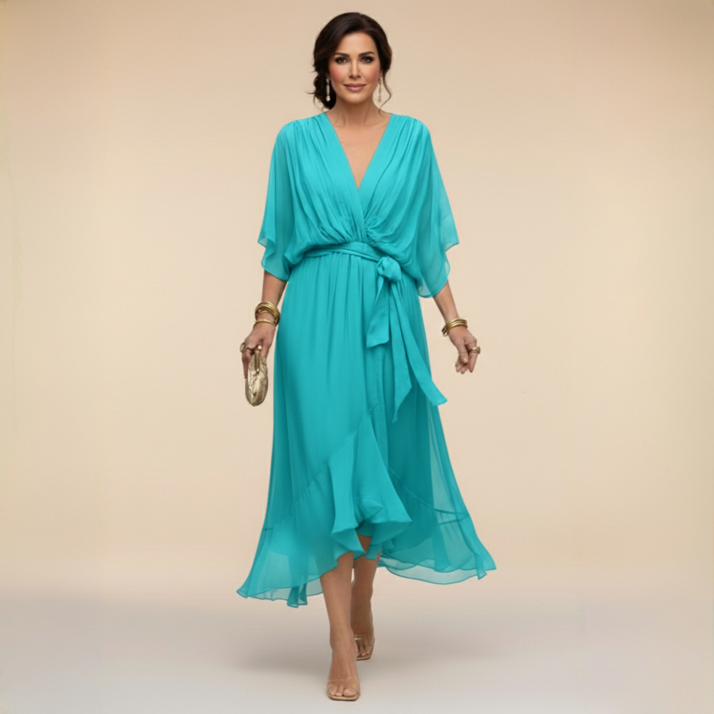 Sommerkjole elegant midi kjole med bindebånd