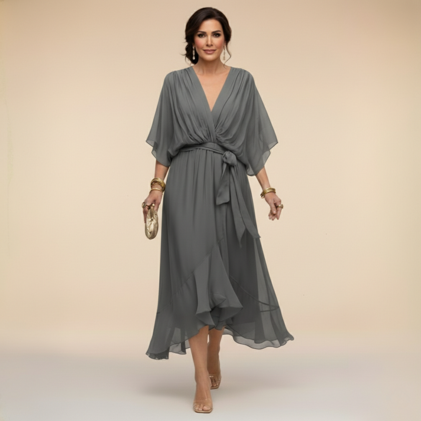 Sommerkjole elegant midi kjole med bindebånd