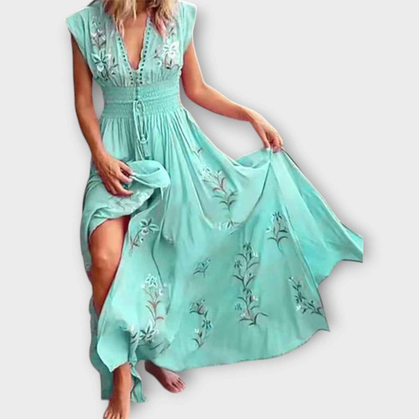 Sommerkjole blomstret elegant strandkjole