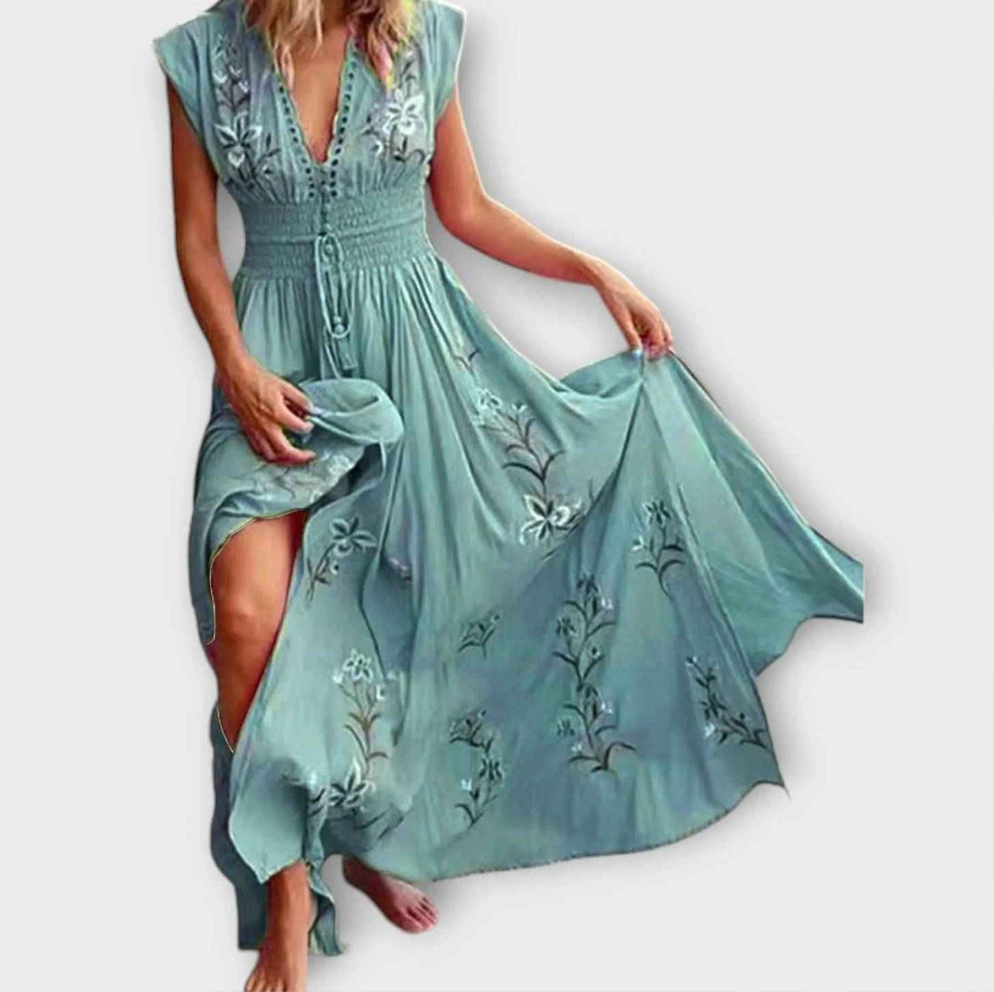 Sommerkjole blomstret elegant strandkjole