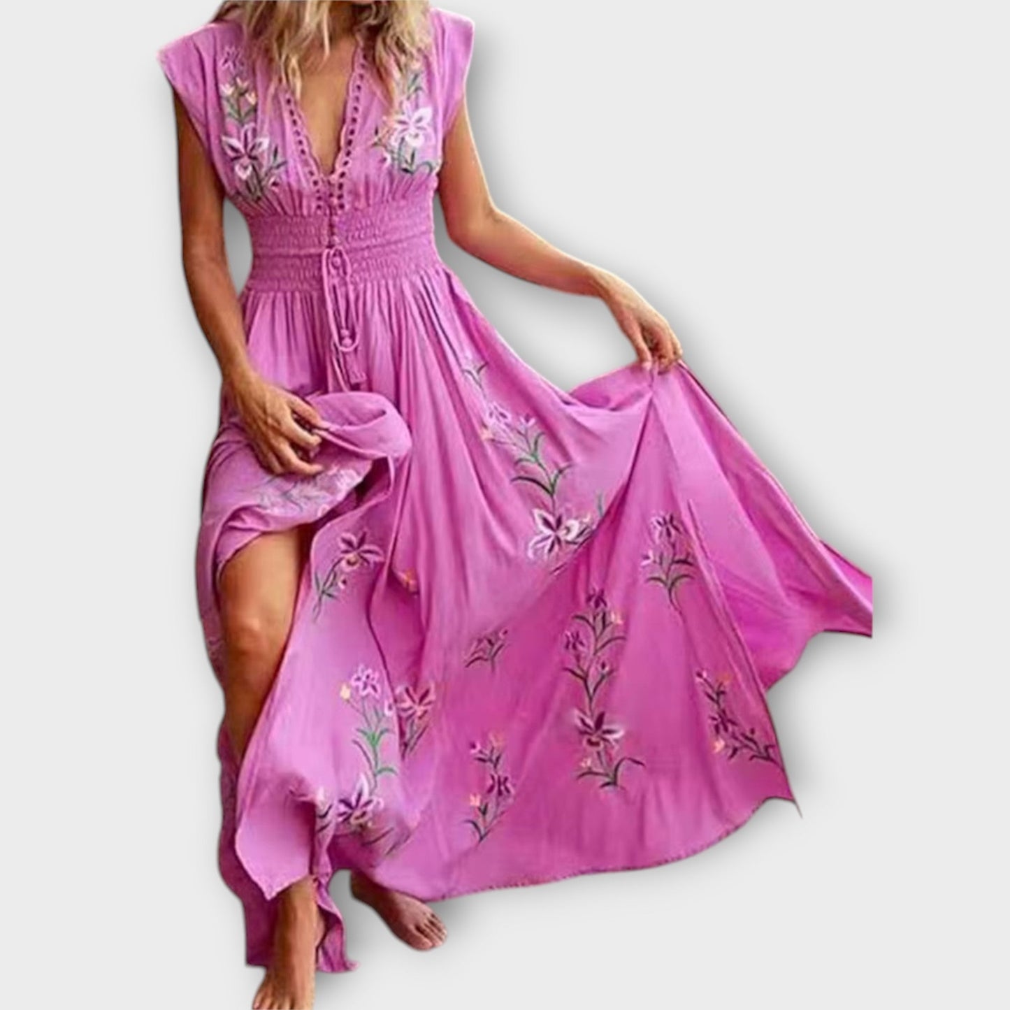 Sommerkjole blomstret elegant strandkjole