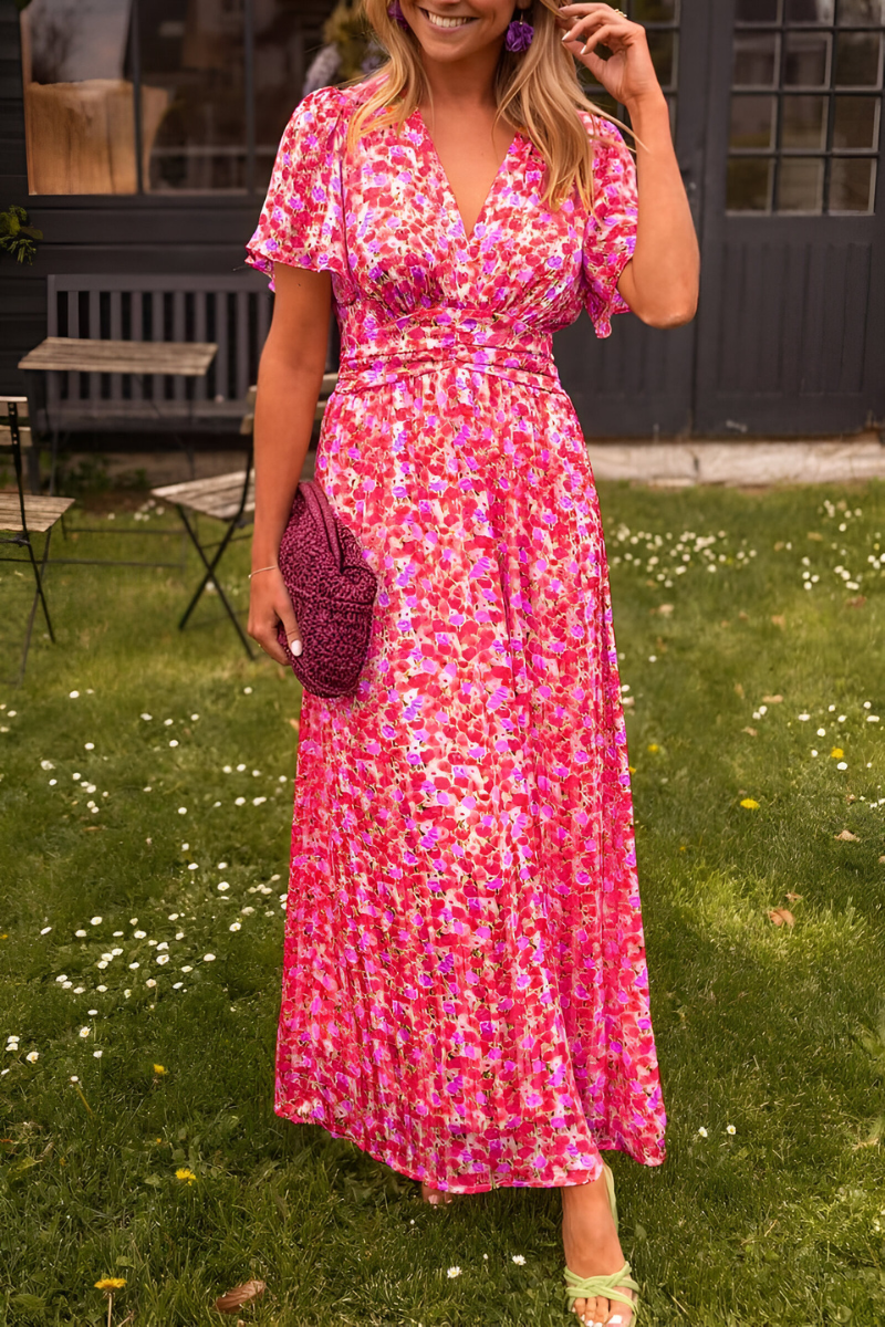 Sommerkjole Dame blomstret lang festkjole