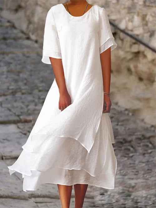 Midi kjole løs asymmetrisk elegant sommer outfit