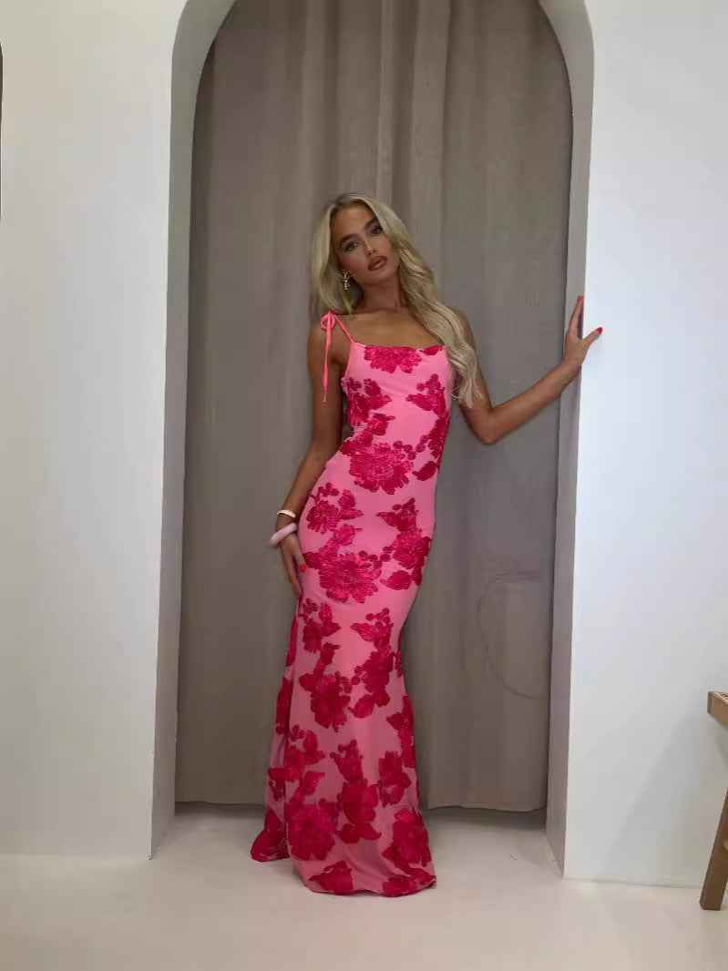 Gallakjole elegant blomstret lang festkjole