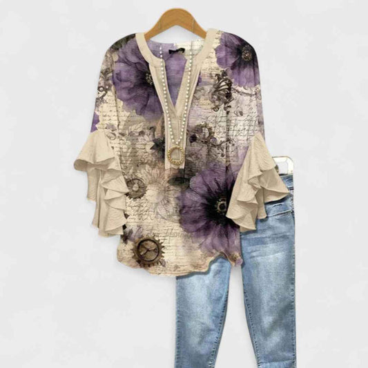 Dame bluse blomstret hverdagstop