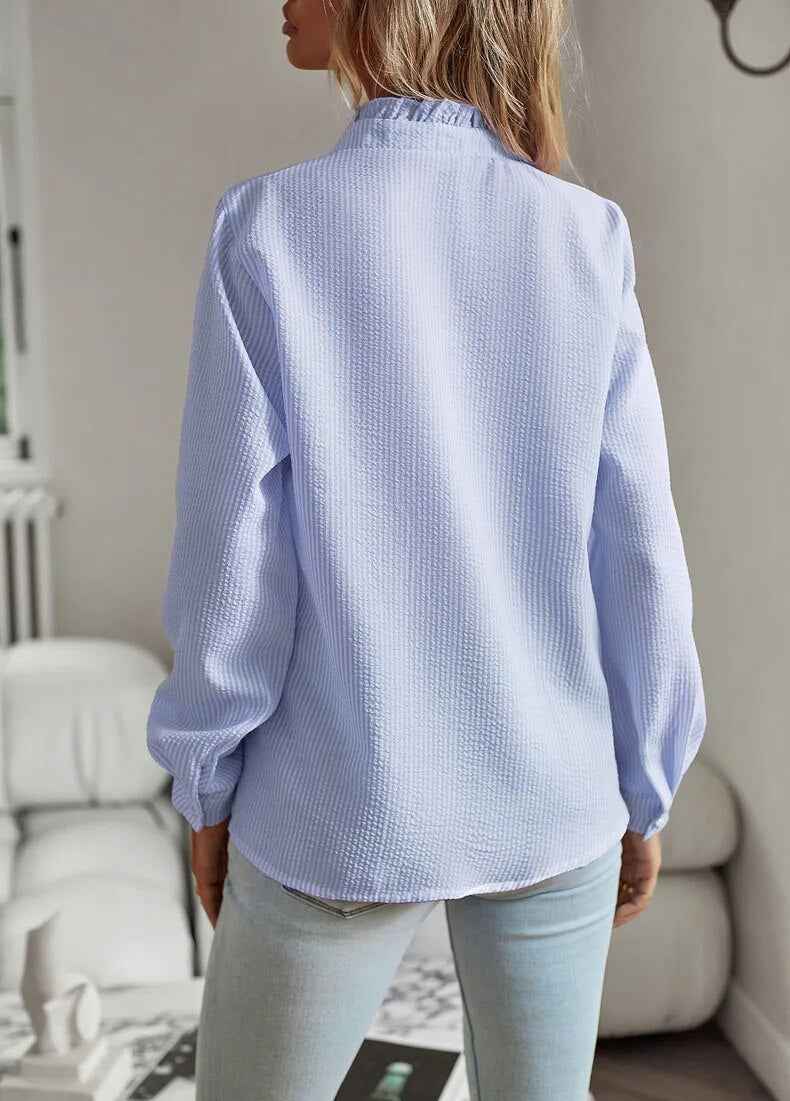 Bluse dame stribet sommer skjortebluse