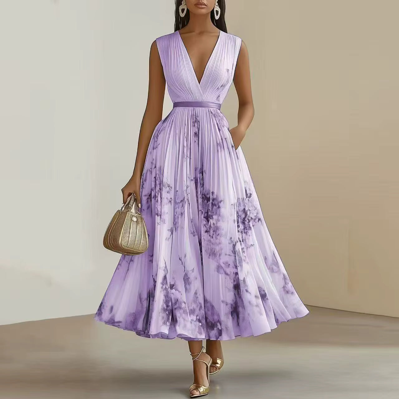 Sommerkjole elegant blomstret lang festkjole