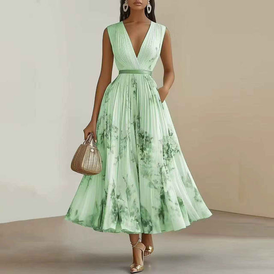 Sommerkjole elegant blomstret lang festkjole
