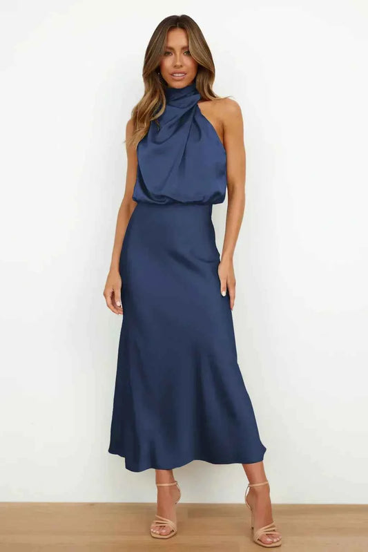 Elegant Halter Midi Gallakjole - Perfekt til brud og gæst
