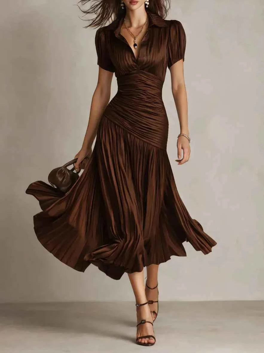 Midikjole elegant plisseret festkjole
