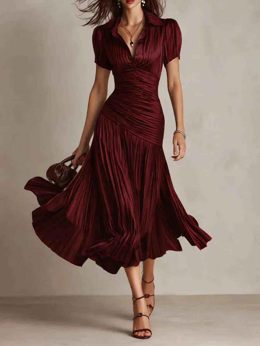 Midikjole elegant plisseret festkjole