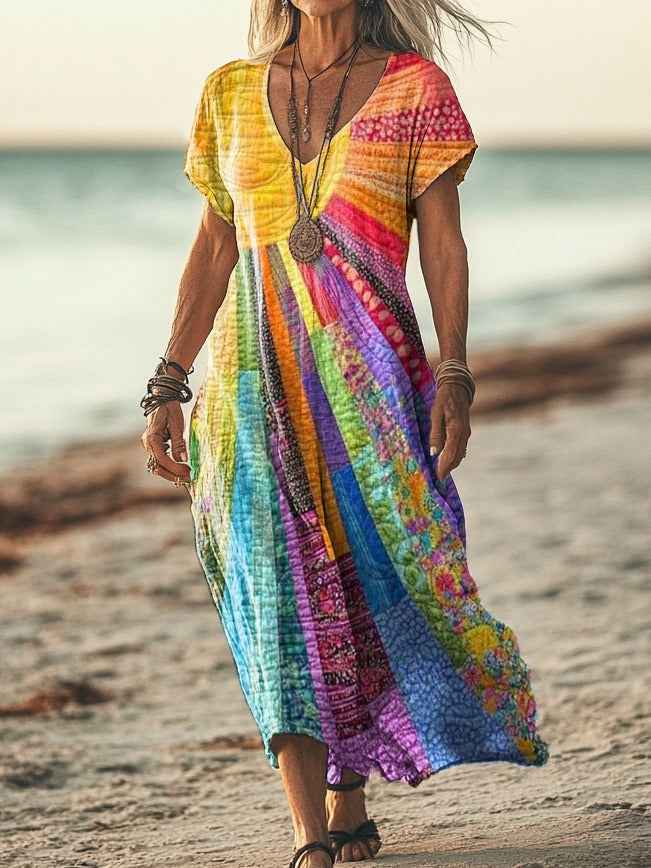 Kjole patchwork farverig boheme sommerstil