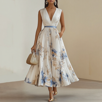 Sommerkjole elegant blomstret lang festkjole