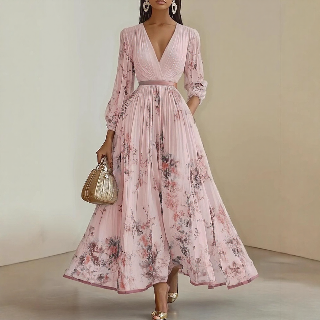 Sommerkjole elegant blomstret lang festkjole