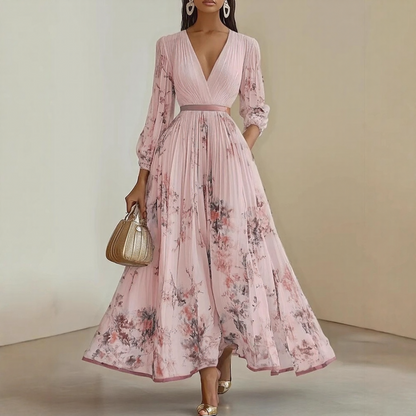 Sommerkjole elegant blomstret lang festkjole