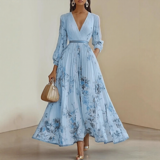 Sommerkjole elegant blomstret lang festkjole