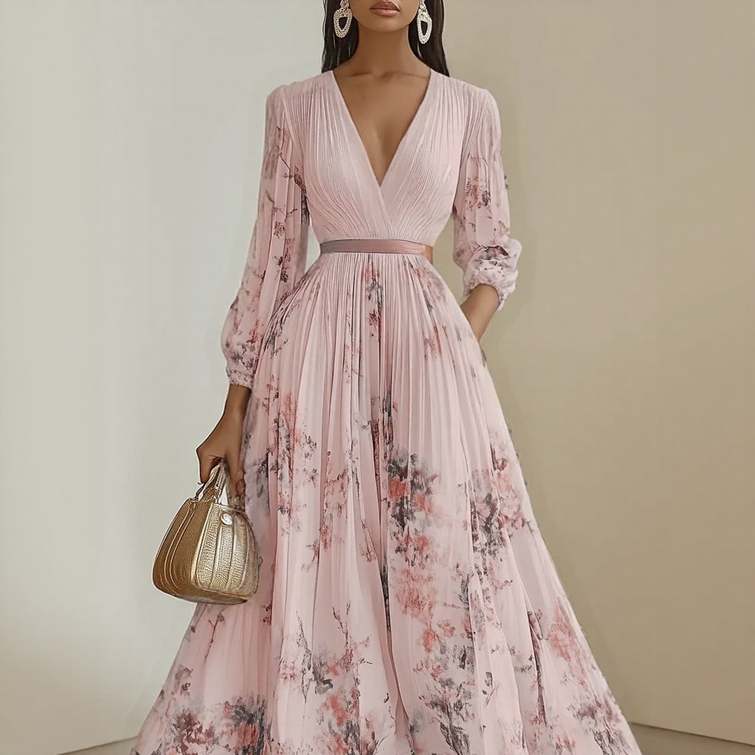 Sommerkjole elegant blomstret lang festkjole