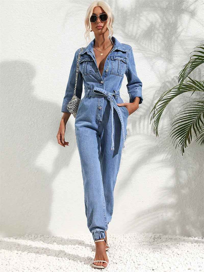 Cowboy kjole dame denim knaplukning