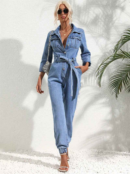 Cowboy kjole dame denim knaplukning