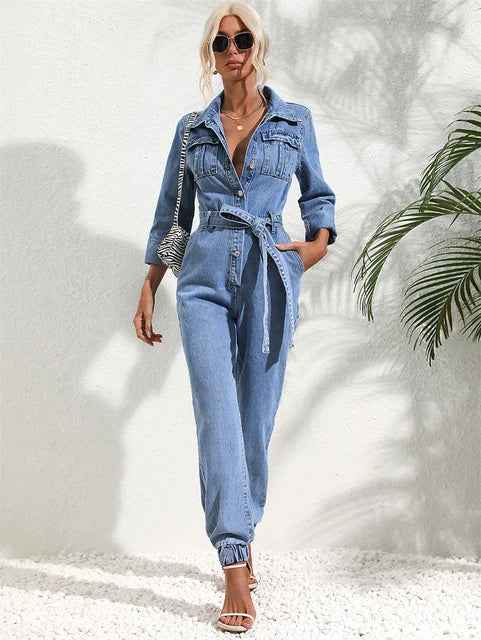 Cowboy kjole dame denim knaplukning