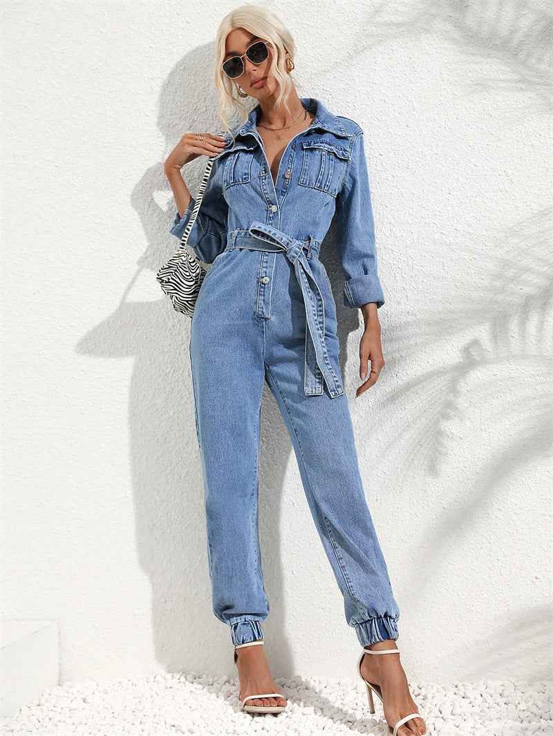 Cowboy kjole dame denim knaplukning
