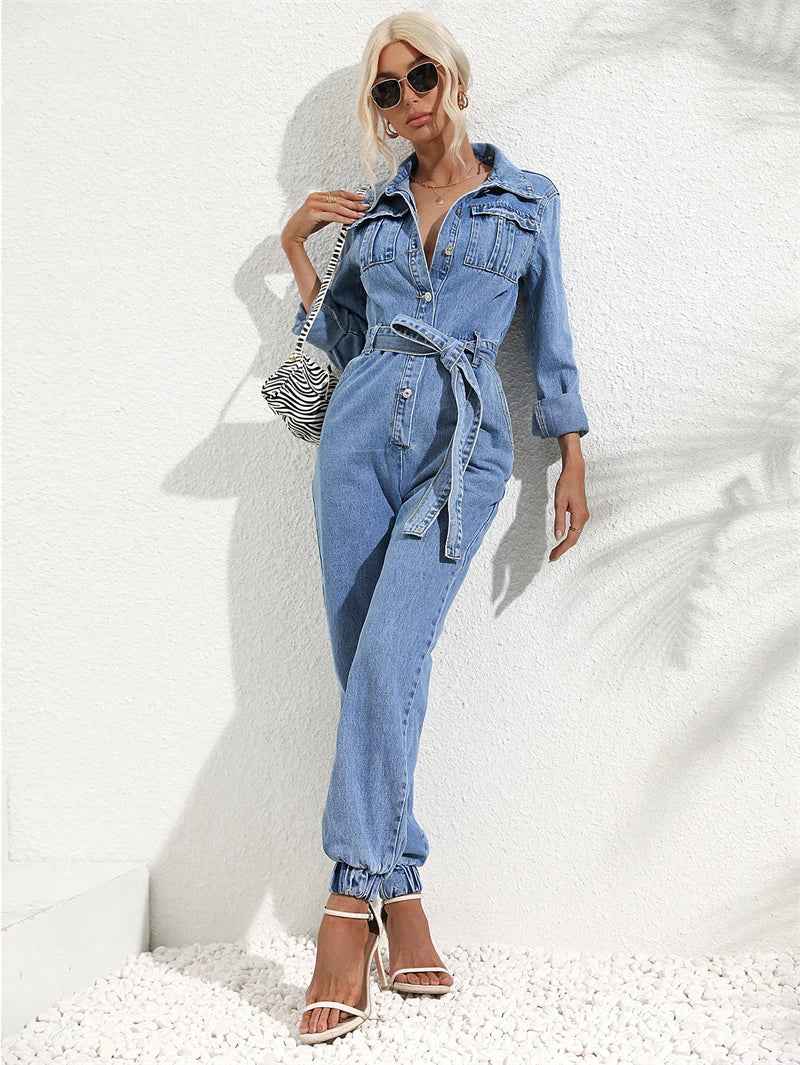 Cowboy kjole dame denim knaplukning