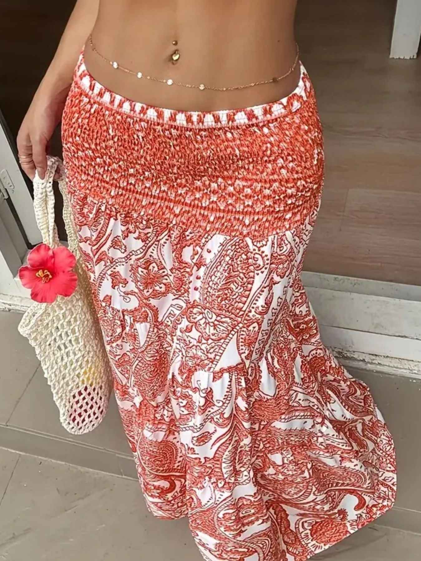 Dame nederdel elegant mønstret lang nederdel