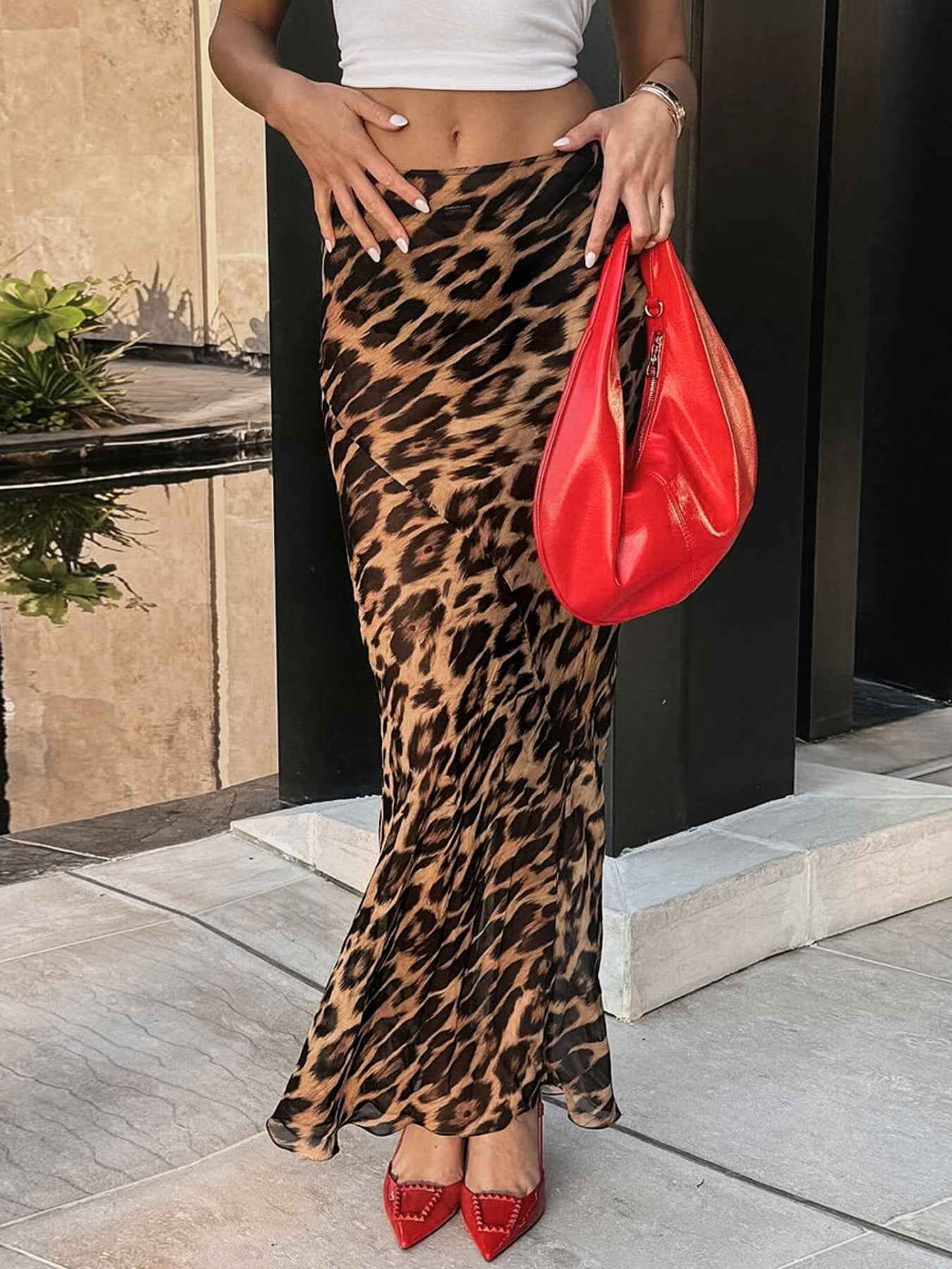 Nederdel dame leopard maxi nederdel