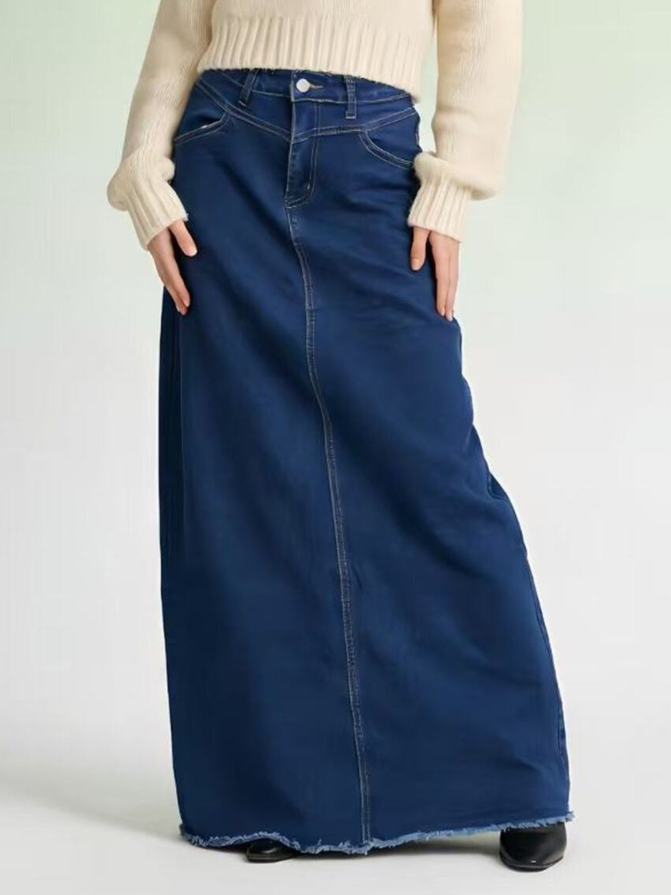 Denim nederdel lang casual hverdagsbrug