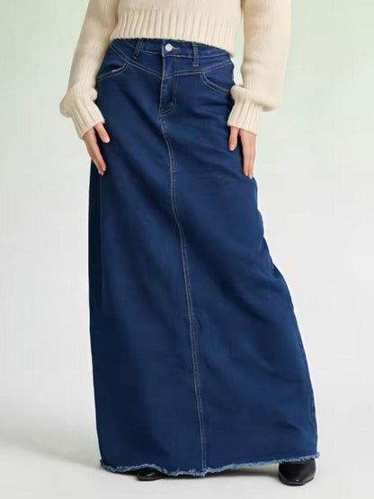 Denim nederdel lang casual hverdagsbrug
